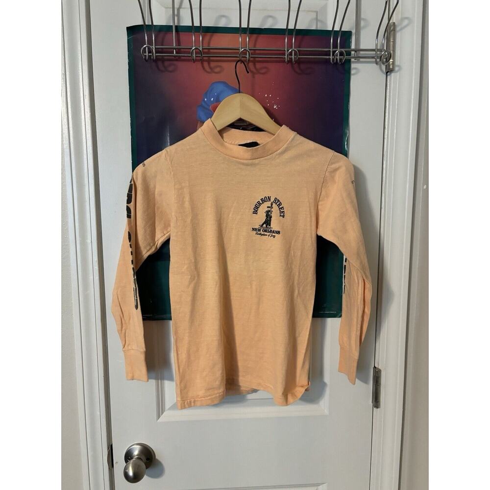 vintage thin small xs bourbon street 70s t-shirt peach check measurements